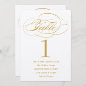 Elegante Script-Tischnummer mit Gästen - Gold Einladung (Vorne/Hinten)