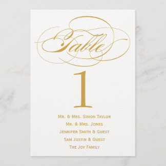 Elegante Script-Tischnummer mit Gästen - Gold Einladung