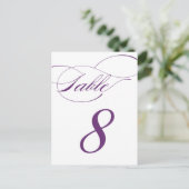 Elegante Script-Tischnummer Postcard | Lila 520C Postkarte (Stehend Vorderseite)