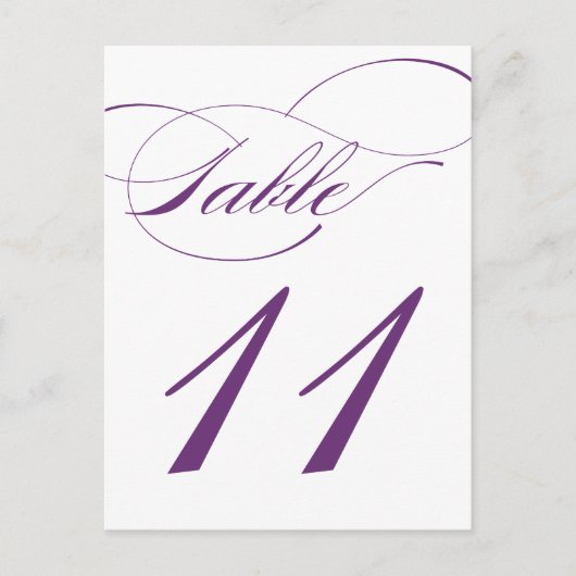 Elegante Script-Tischnummer Postcard | Lila 520C Postkarte (Vorderseite)