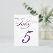 Elegante Script-Tischnummer Postcard | Lila 520C Postkarte (Stehend Vorderseite)