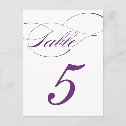 Elegante Script-Tischnummer Postcard | Lila 520C Postkarte (Vorderseite)