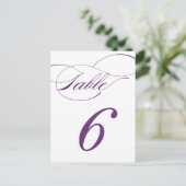 Elegante Script-Tischnummer Postcard | Lila 520C Postkarte (Stehend Vorderseite)