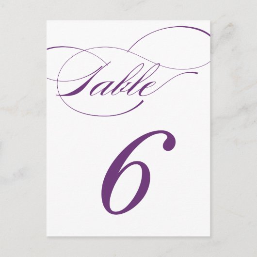 Elegante Script-Tischnummer Postcard | Lila 520C Postkarte (Vorderseite)
