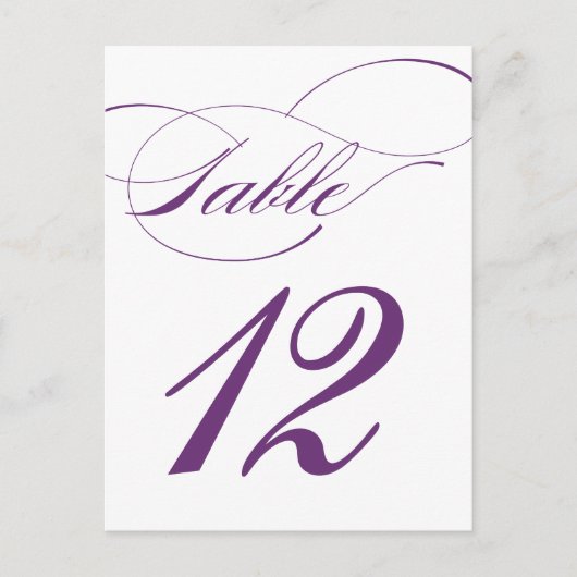 Elegante Script-Tischnummer Postcard | Lila 520C Postkarte (Vorderseite)