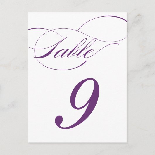 Elegante Script-Tischnummer Postcard | Lila 520C Postkarte (Vorderseite)