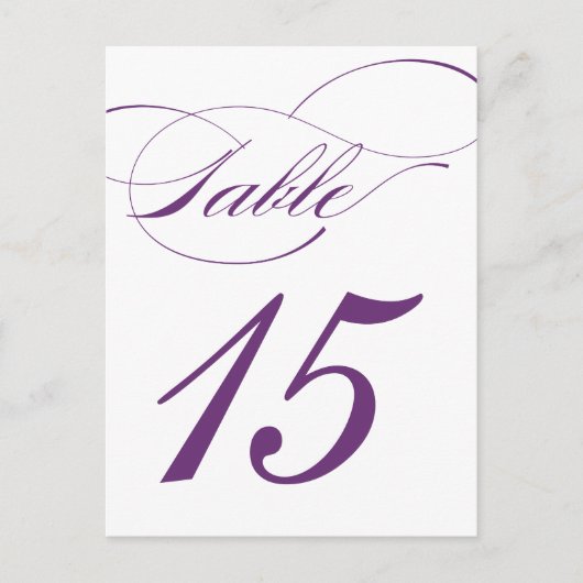 Elegante Script-Tischnummer Postcard | Lila 520C Postkarte (Vorderseite)