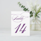 Elegante Script-Tischnummer Postcard | Lila 520C Postkarte (Stehend Vorderseite)