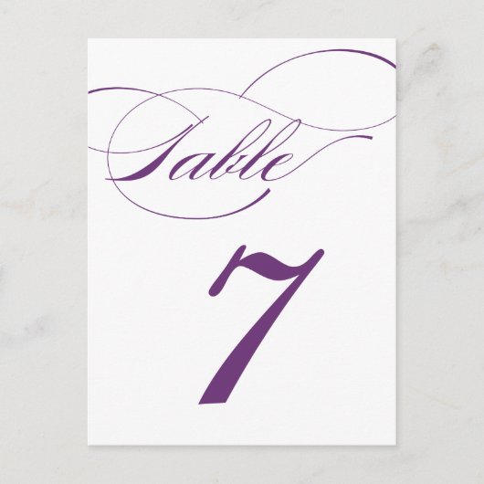 Elegante Script-Tischnummer Postcard | Lila 520C Postkarte (Vorderseite)