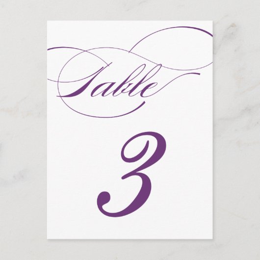 Elegante Script-Tischnummer Postcard | Lila 520C Postkarte (Vorderseite)