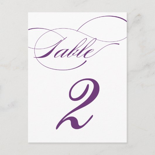 Elegante Script-Tischnummer Postcard | Lila 520C Postkarte (Vorderseite)