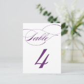 Elegante Script-Tischnummer Postcard | Lila 520C Postkarte (Stehend Vorderseite)