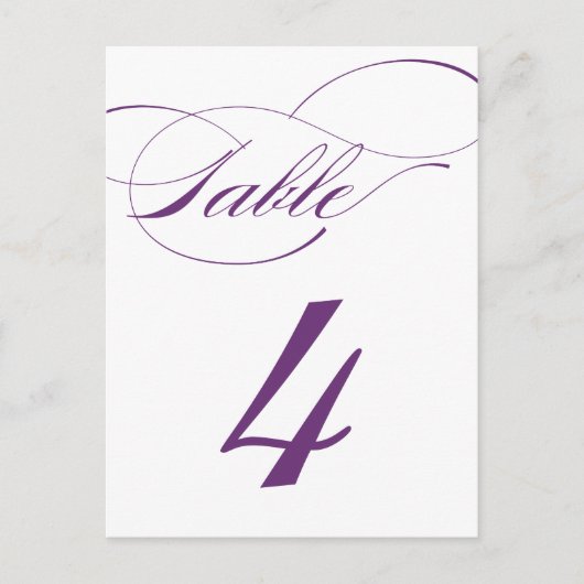 Elegante Script-Tischnummer Postcard | Lila 520C Postkarte (Vorderseite)