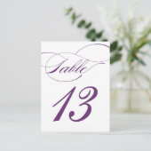 Elegante Script-Tischnummer Postcard | Lila 520C Postkarte (Stehend Vorderseite)