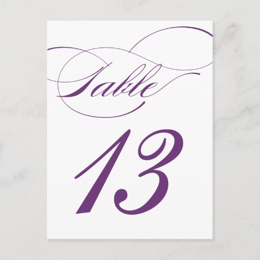 Elegante Script-Tischnummer Postcard | Lila 520C Postkarte (Vorderseite)