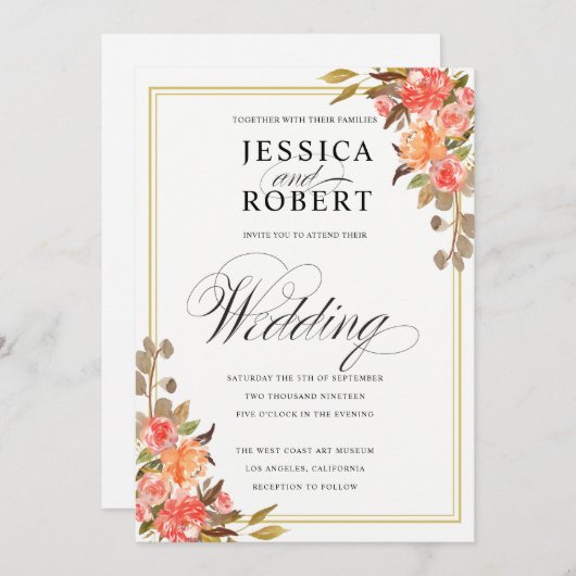 Elegante Script-Touch der Floral-Hochzeit im Herbs Einladung (Vorne/Hinten)