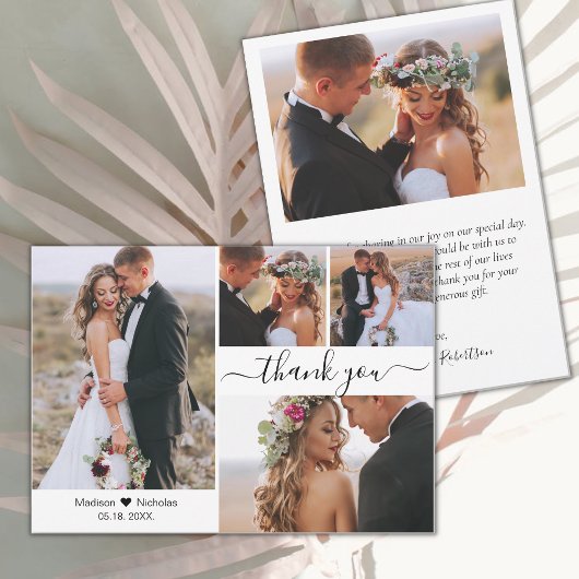 Elegante Script Typografie 4 Foto Collage Wedding Dankeskarte
