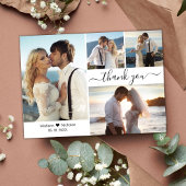 Elegante Script Typografie 4 Foto Collage Wedding Dankeskarte