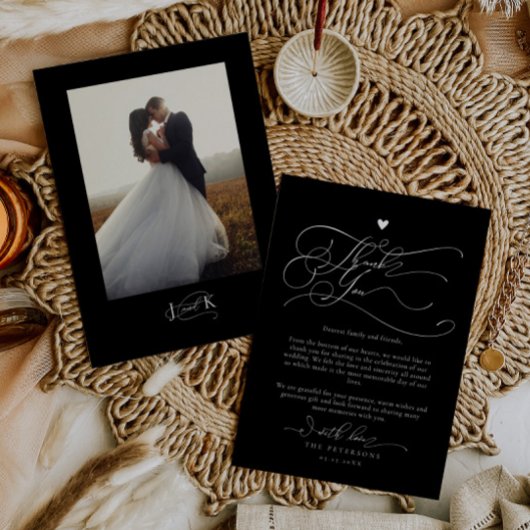 Elegante Script Typografie Black Wedding Dankeskarte