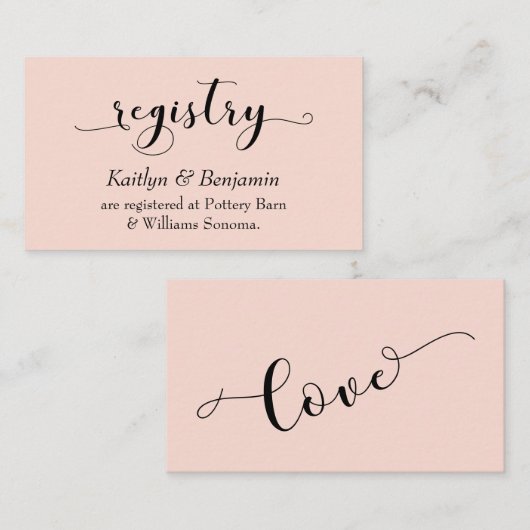 Elegante Script Typografie, Blush Wedding Registry Begleitkarte (Vorne/Hinten)