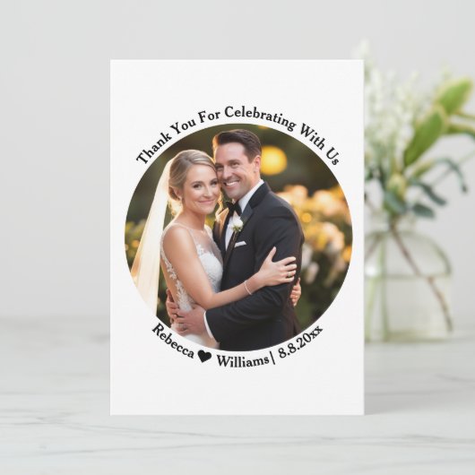 Elegante Script Typografie danke Ihnen Hochzeit Fo (Stehend Vorderseite)