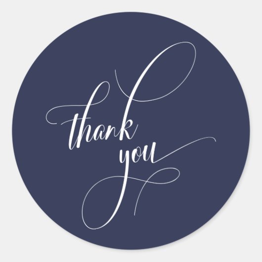 Elegante Script Typografie Danke Navy Blue Runder Aufkleber (Vorderseite)