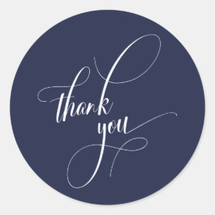 Elegante Script Typografie Danke Navy Blue Runder Aufkleber