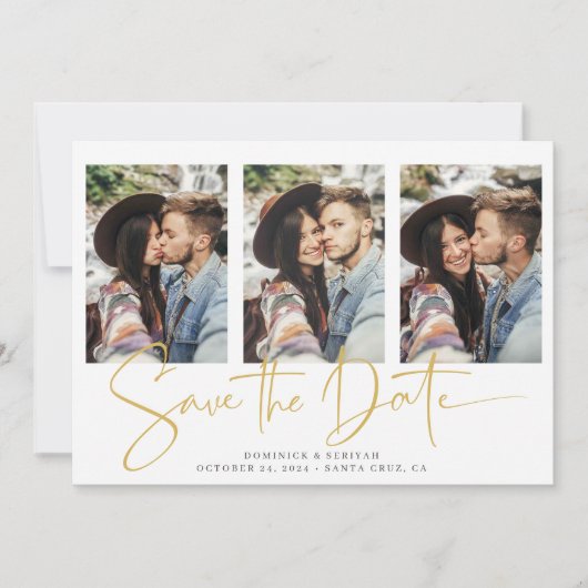 Elegante Script Typografie Gold-Marmor Save The Date (Vorderseite)