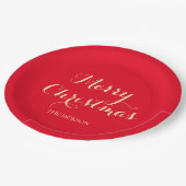Elegante Script Typografie Merry Christmas Red Pappteller (Schrägansicht)