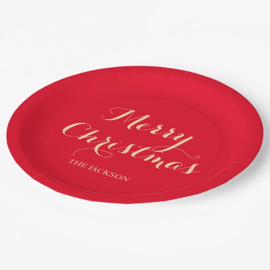 Elegante Script Typografie Merry Christmas Red Pappteller (Schrägansicht)