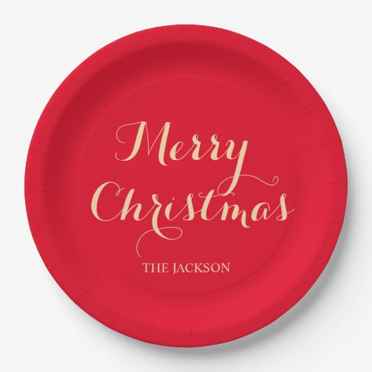 Elegante Script Typografie Merry Christmas Red Pappteller (Vorderseite)