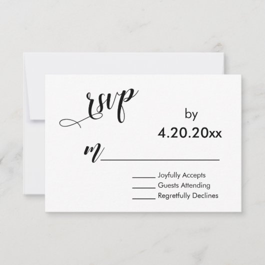 Elegante Script Typografie, Minimal Wedding RSVP Karte (Vorderseite)