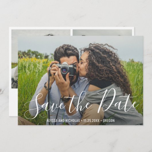 Elegante Script Typografie Moderne Hochzeit Save The Date (Vorne/Hinten)