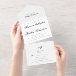 Elegante Script Typografie Schwarz-weiß Hochzeit All In One Einladung