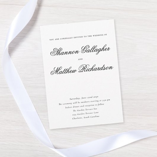 Elegante Script Typografie Schwarz-weiß Hochzeit Einladung