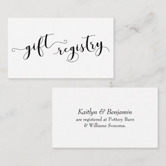 Elegante Script Typografie, Wedding Gift Registry Begleitkarte (Vorne/Hinten)