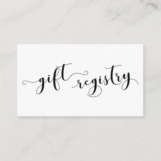 Elegante Script Typografie, Wedding Gift Registry Begleitkarte (Vorderseite)