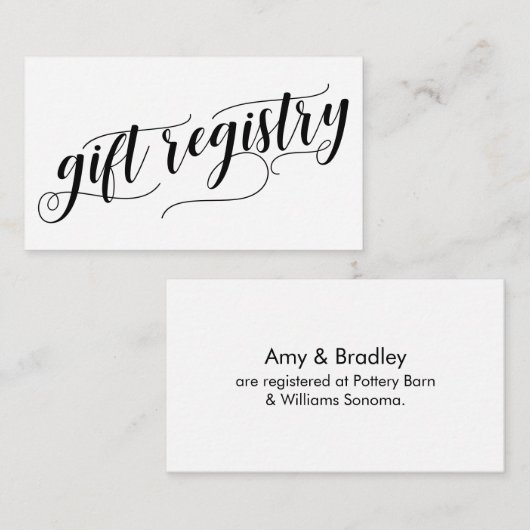 Elegante Script Typografie, Wedding Gift Registry Begleitkarte (Vorne/Hinten)