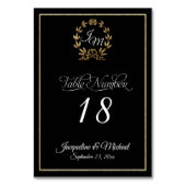 Elegante Script Typografy Black Gold Kreath Tischnummer (Vorderseite)