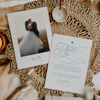 Elegante Script Typografy Blue Wedding Dankeskarte