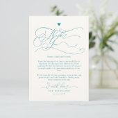 Elegante Script Typografy Blue Wedding Dankeskarte (Stehend Vorderseite)