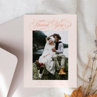 Elegante Script Typografy Dots Wedding Peach Dankeskarte