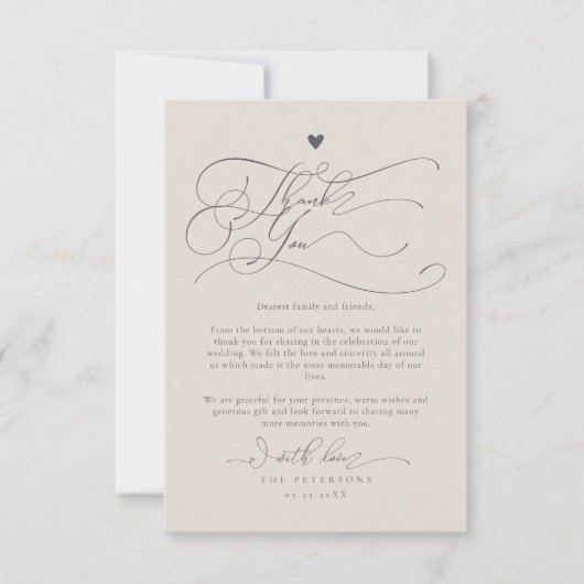 Elegante Script Typografy Sand Wedding Dankeskarte (Vorderseite)