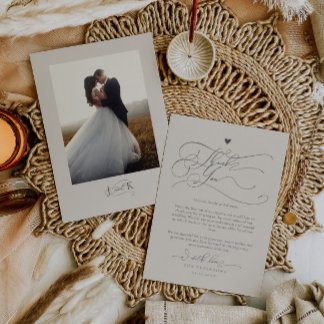 Elegante Script Typografy Sand Wedding Dankeskarte