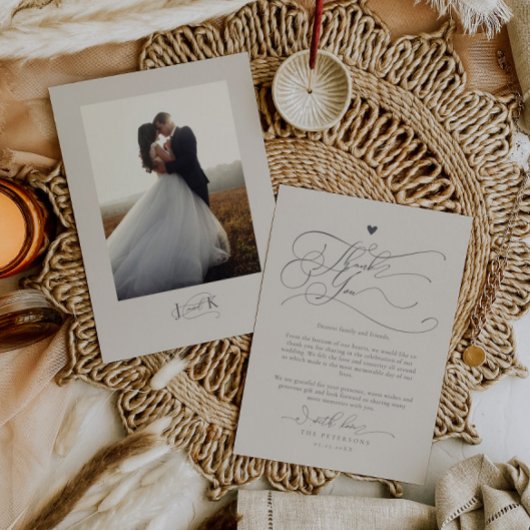 Elegante Script Typografy Sand Wedding Dankeskarte