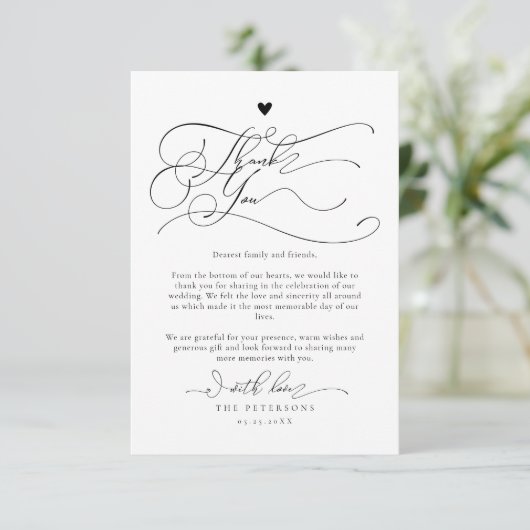 Elegante Script Typografy Wedding Dankeskarte (Stehend Vorderseite)