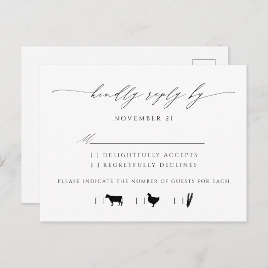 Elegante Script Typografy Wedding RSVP Einladungspostkarte (Vorne/Hinten)