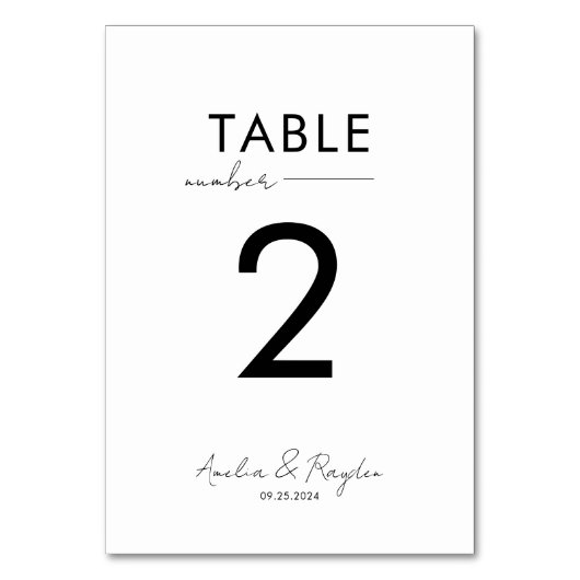 Elegante Script Typografy Wedding Tischnummer (Vorderseite)