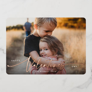 Elegante Script Valentinstag Foil Foto Card Folien Feiertagskarte