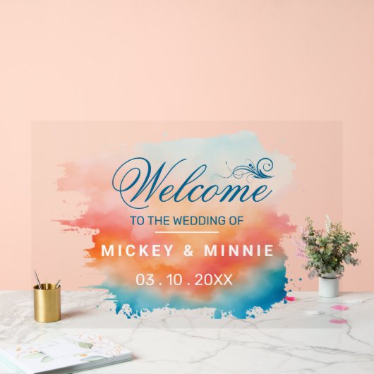 Elegante Script Wasserfarbe gebürstet Begrüßung Acrylschild (Hochzeit)